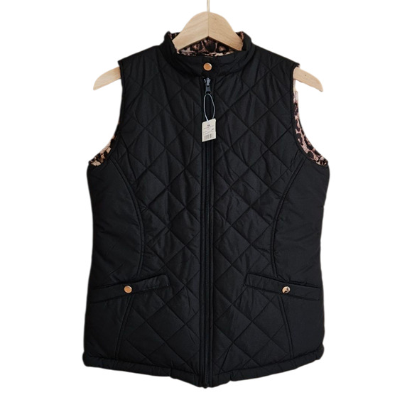 NEW! Princess Cruises Vest Puffer *Reversible* Black Animal Print Women's Small - Picture 2 of 11